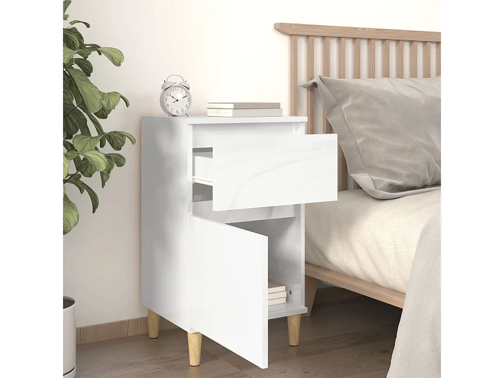 Mesita de noche blanco brillante 40x35x70 cm