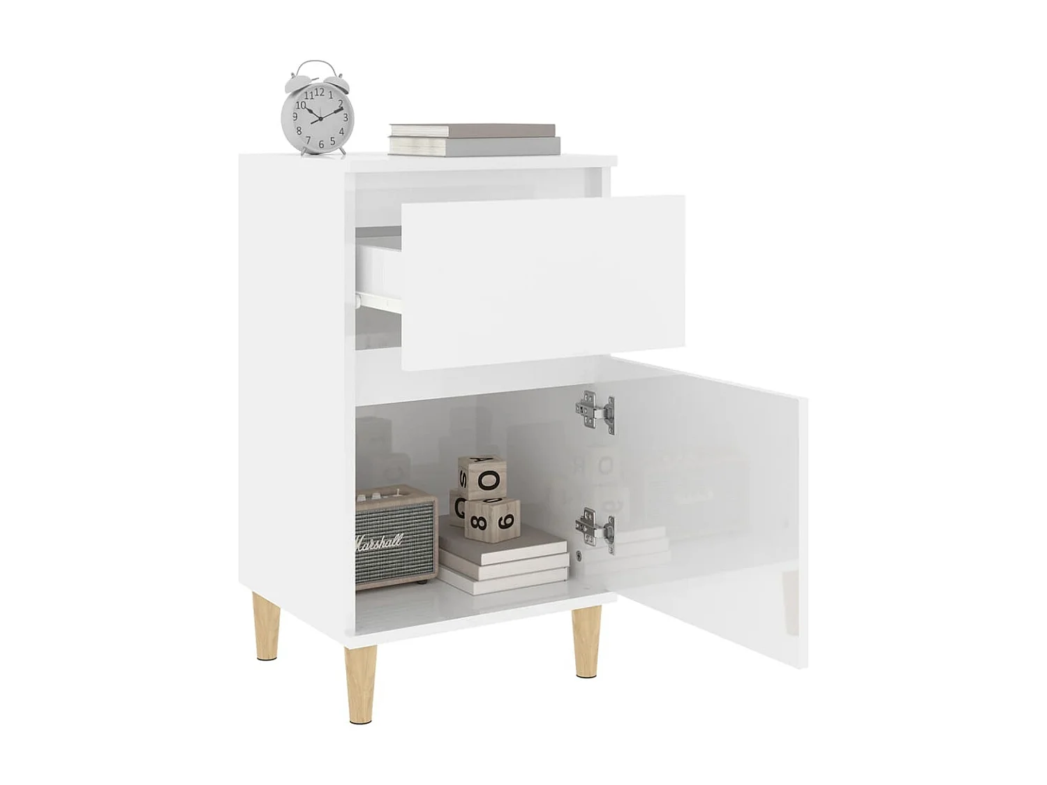 Mesita de noche blanco brillante 40x35x70 cm