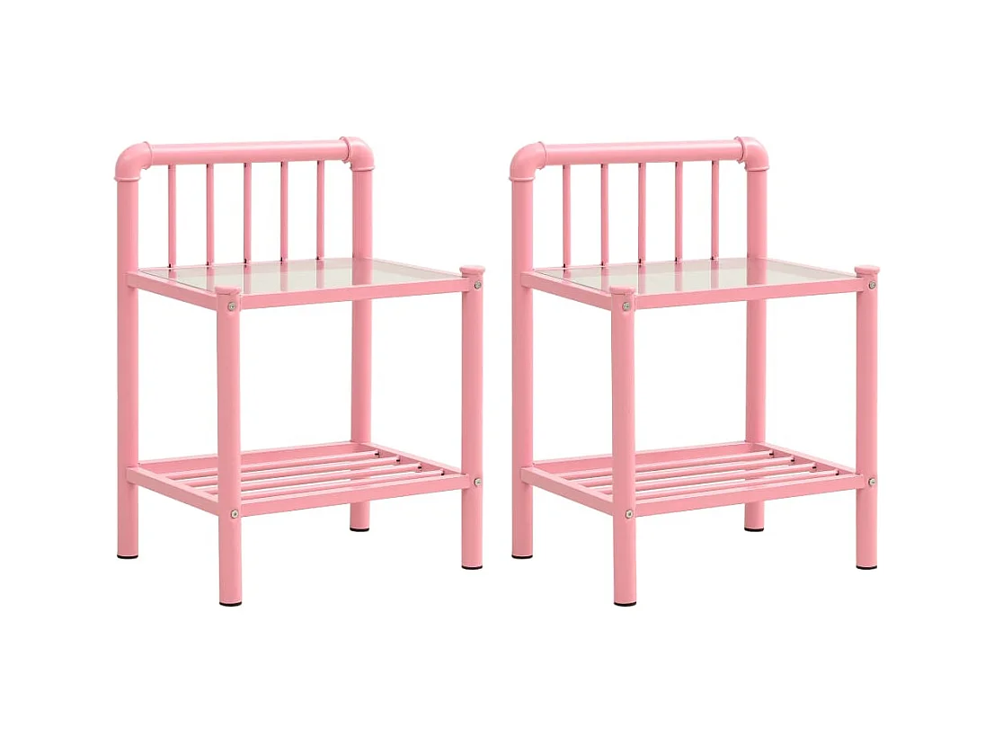 Tables de chevet 2 pièces Rose et transparent Métal et verre