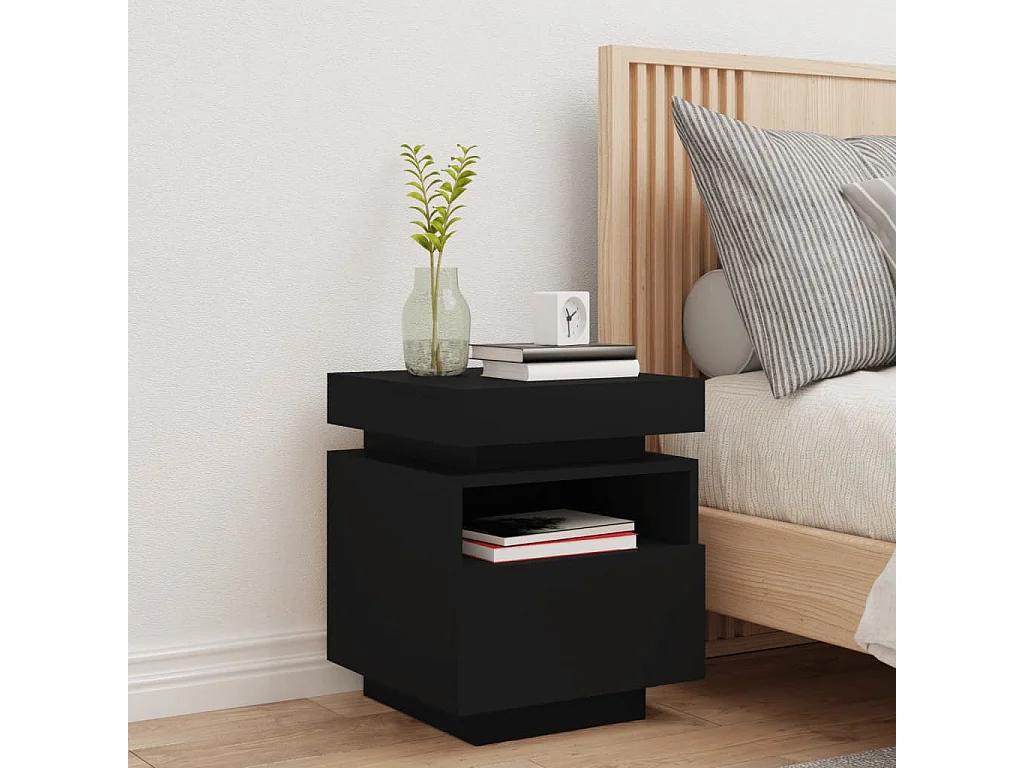 Armoire de chevet avec lumières LED noir 40x39x48,5 cm
