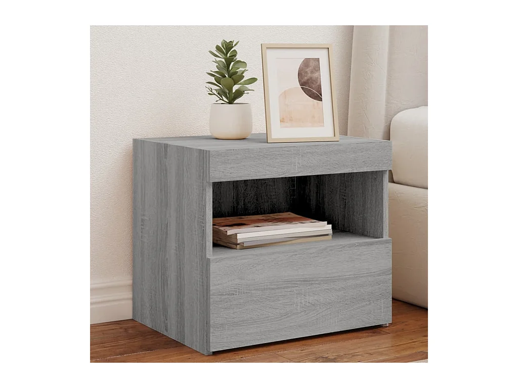 Tables de chevet avec lumières LED 2 pièces sonoma gris 50x40x45cm
