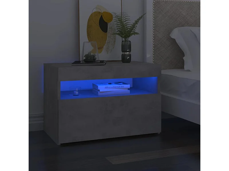 Mesita de noche con LED contrachapada gris hormigón 60x35x40 cm