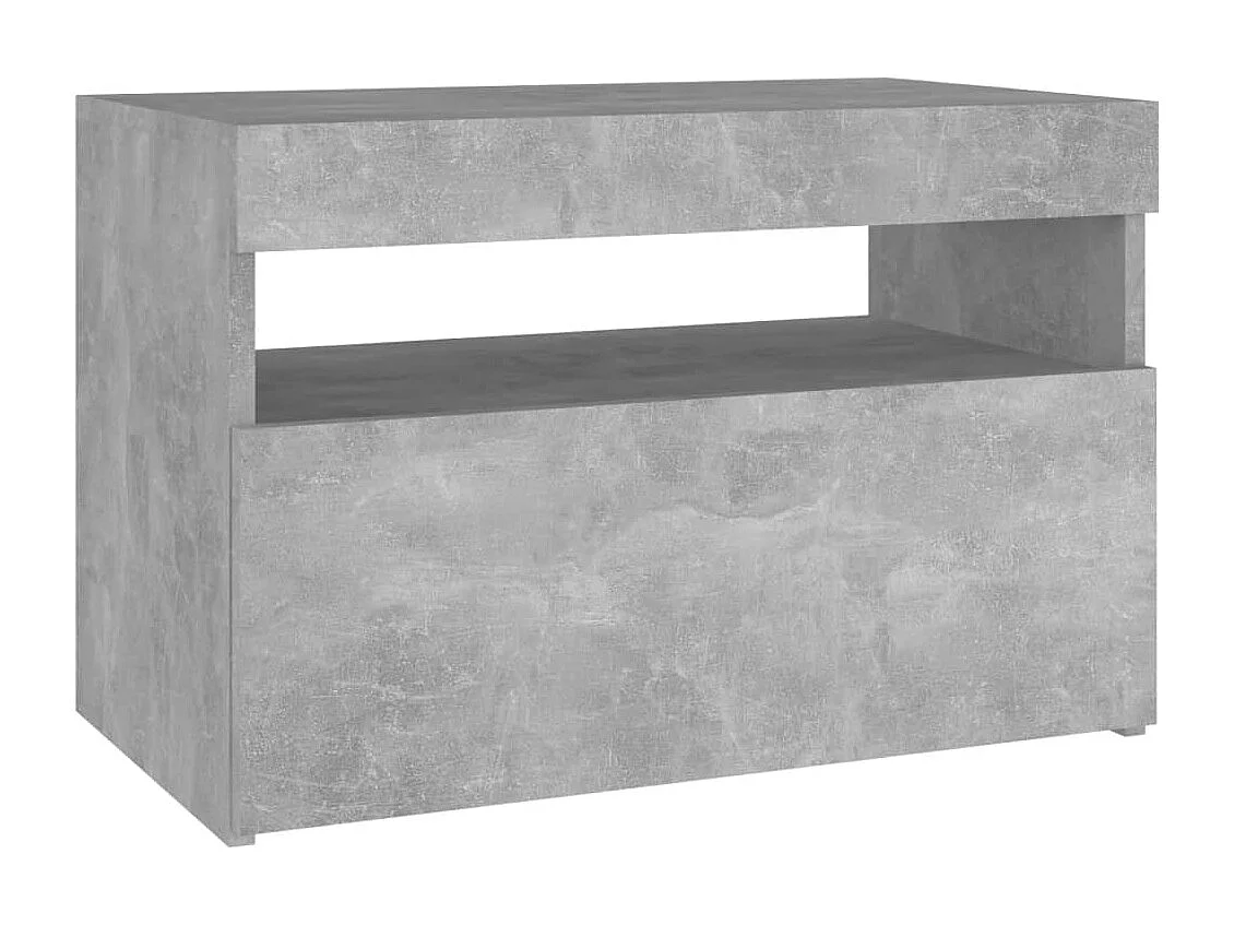 Mesita de noche con LED contrachapada gris hormigón 60x35x40 cm