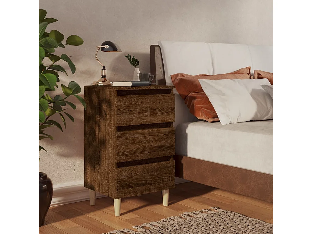 Mesita de noche patas madera maciza roble marrón 40x35x69 cm