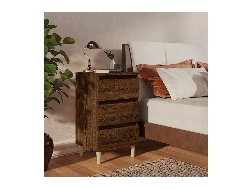Table de chevet avec pieds en bois Chêne marron 40x35x69 cm