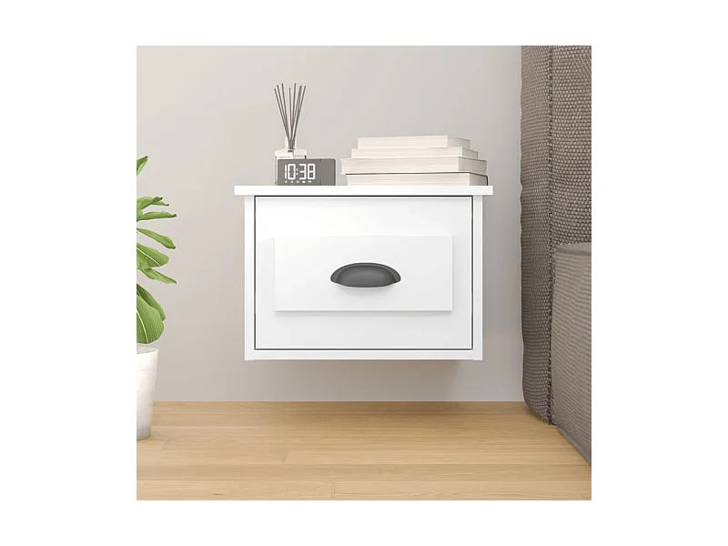 Mesa de cabeceira de parede 41,5x36x28 cm branco brilhante