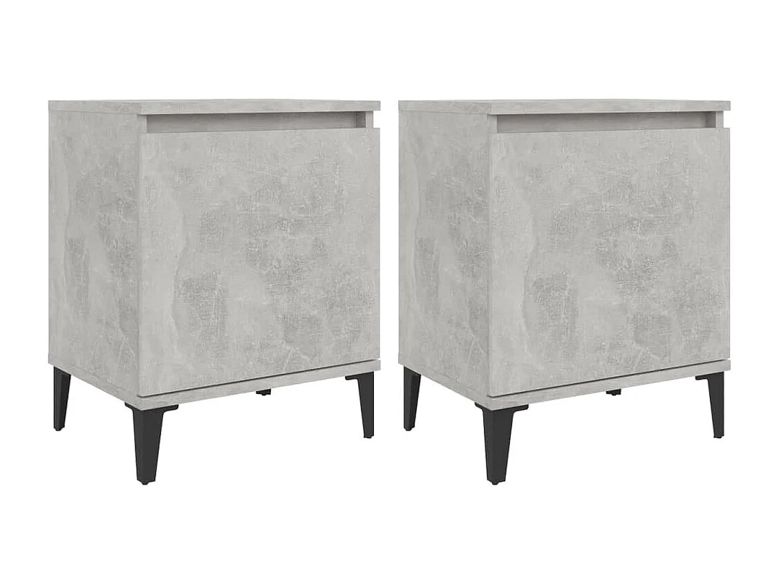 Tables de chevet pieds en métal 2 pièces Gris béton 40x30x50 cm