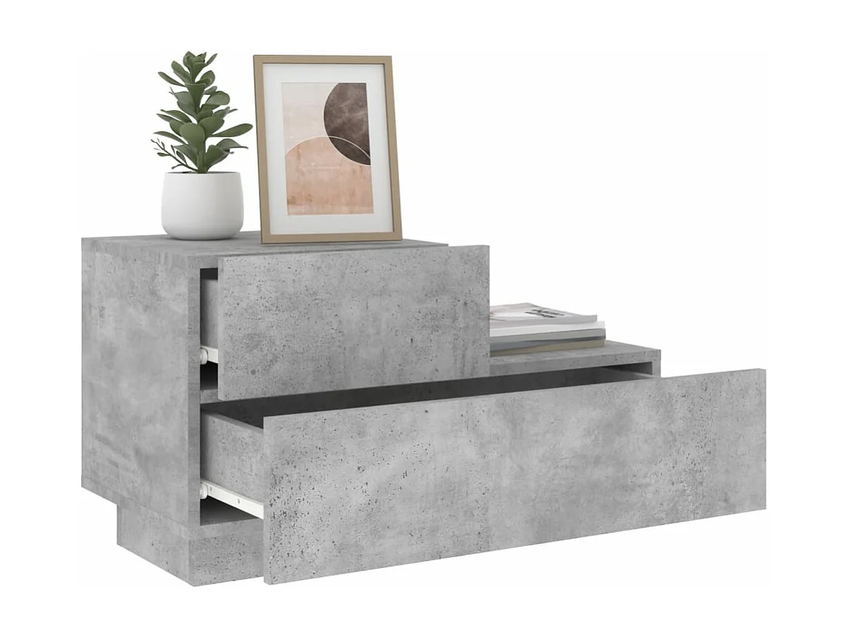 Table de chevet avec lumières LED gris béton 70x36x40,5 cm