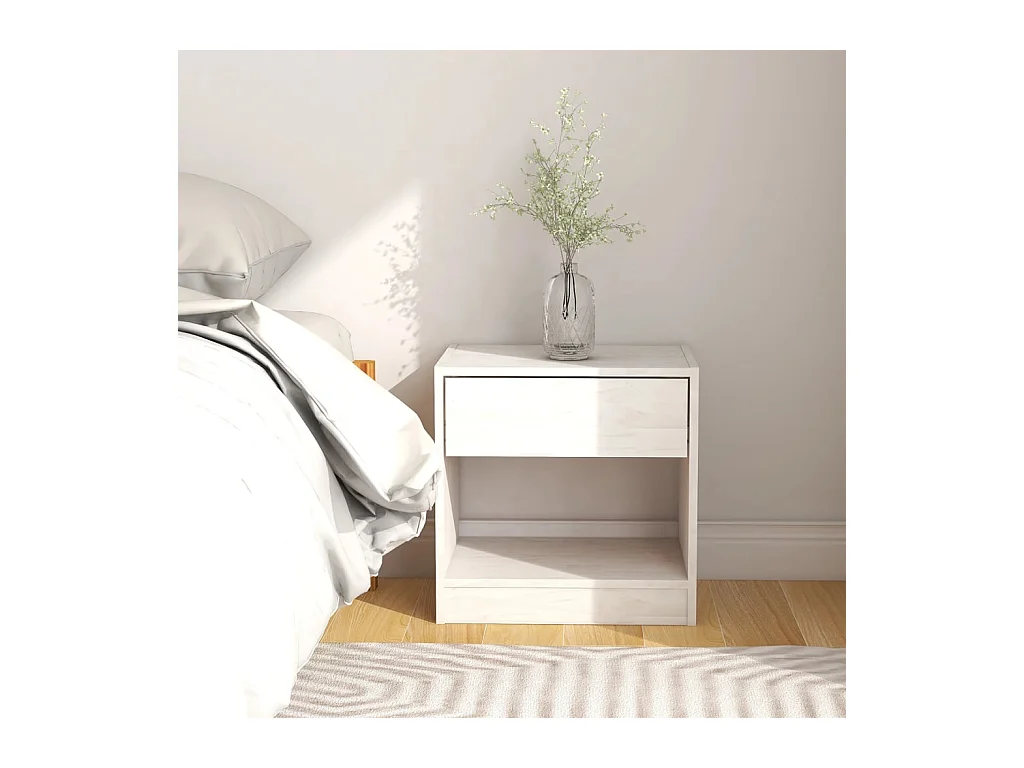 Table de chevet Blanc 40x31x40 cm Bois de pin massif