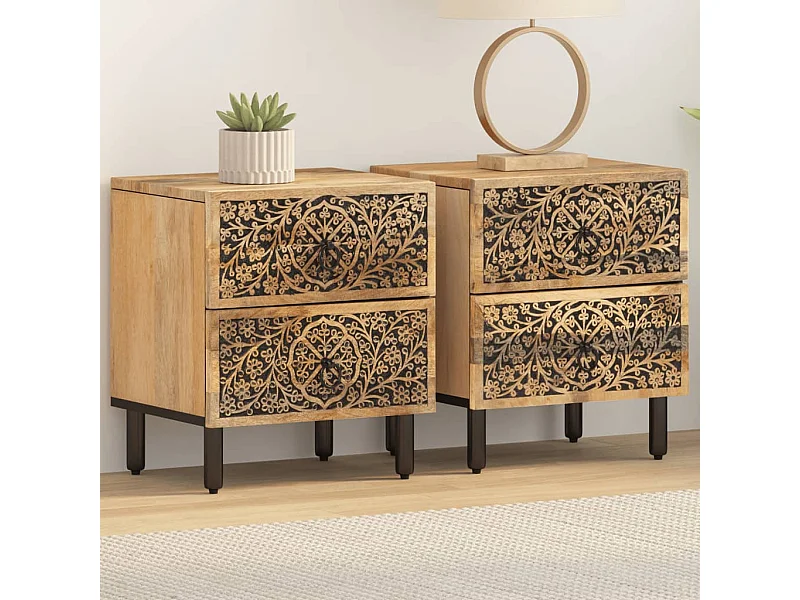 Mesitas de noche 2 unidades madera maciza de mango 40x33x46 cm
