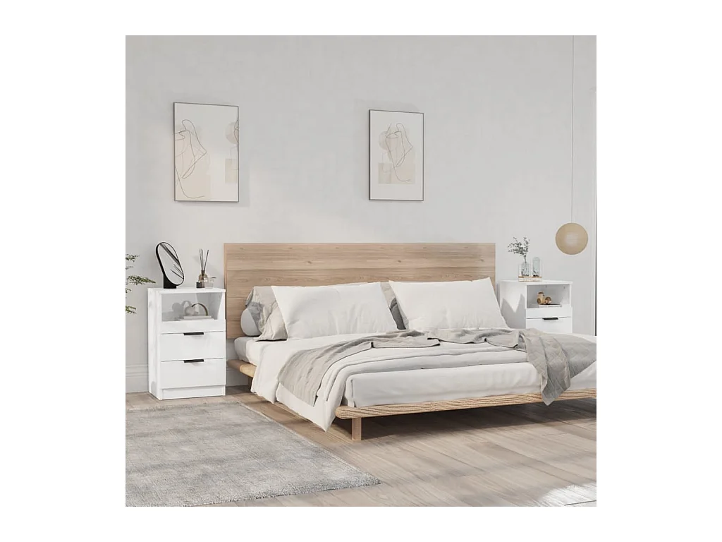 Tables de chevet 2 pièces Blanc brillant Bois d'ingénierie