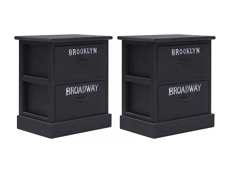 Mesitas de noche 2 unidades madera Paulownia negro 38x28x45 cm