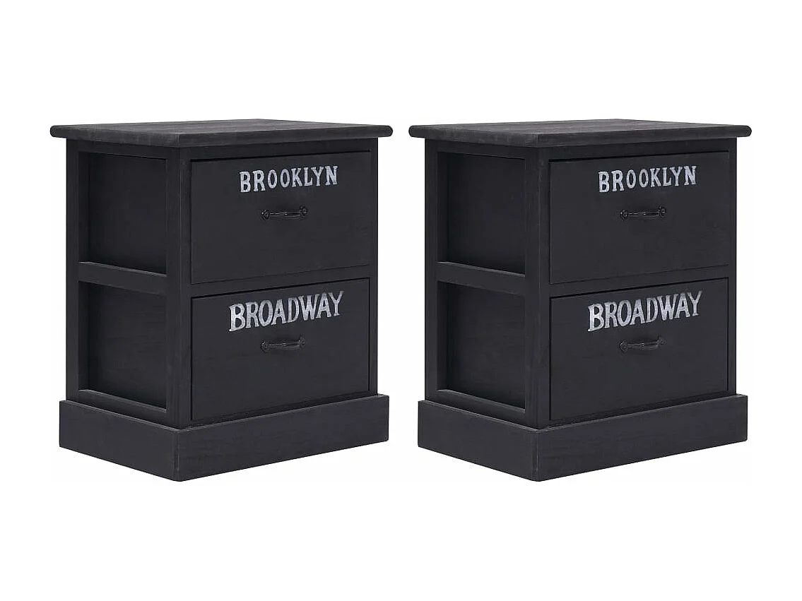 2 pièces Tables de chevet Noir 38x28x45 cm Bois de Paulownia