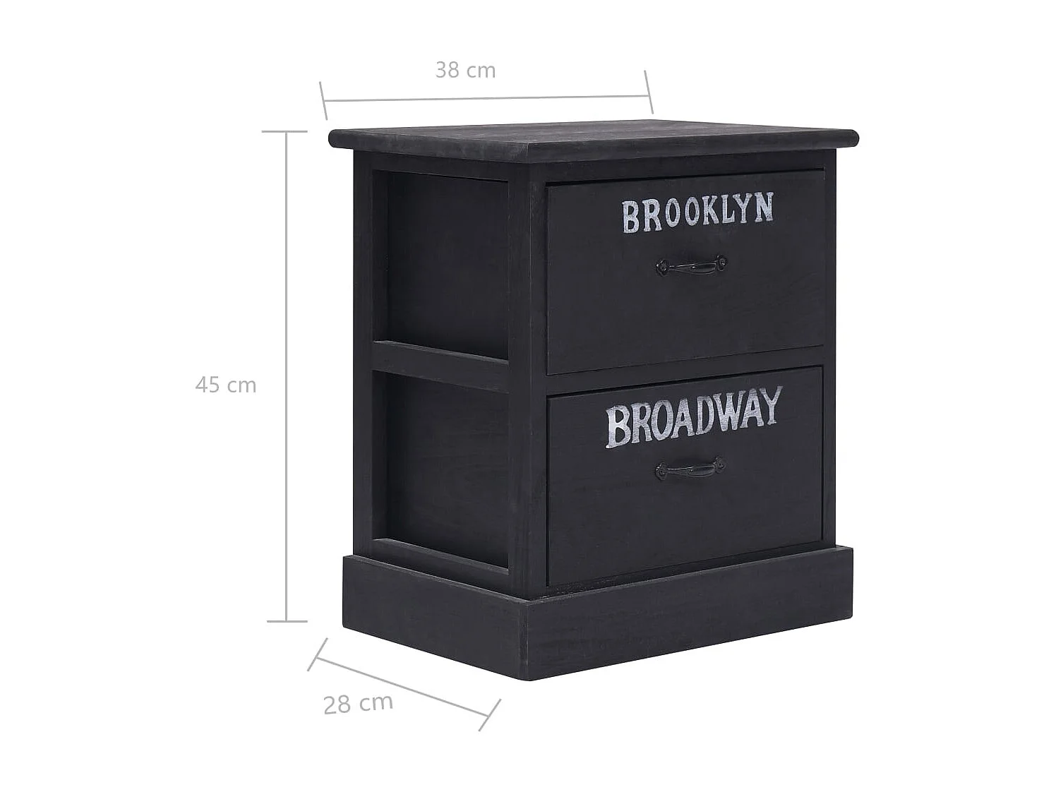 Nachtkastjes 2 st 38x28x45 cm paulowniahout zwart