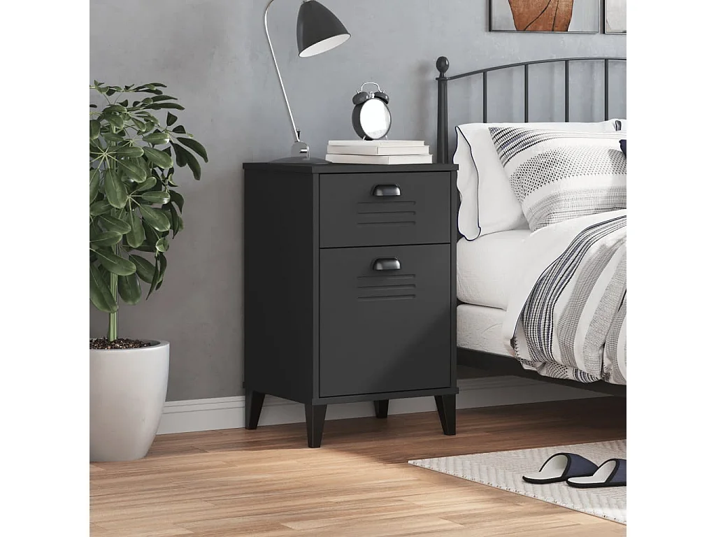 Table de chevet VIKEN noir bois de pin solide