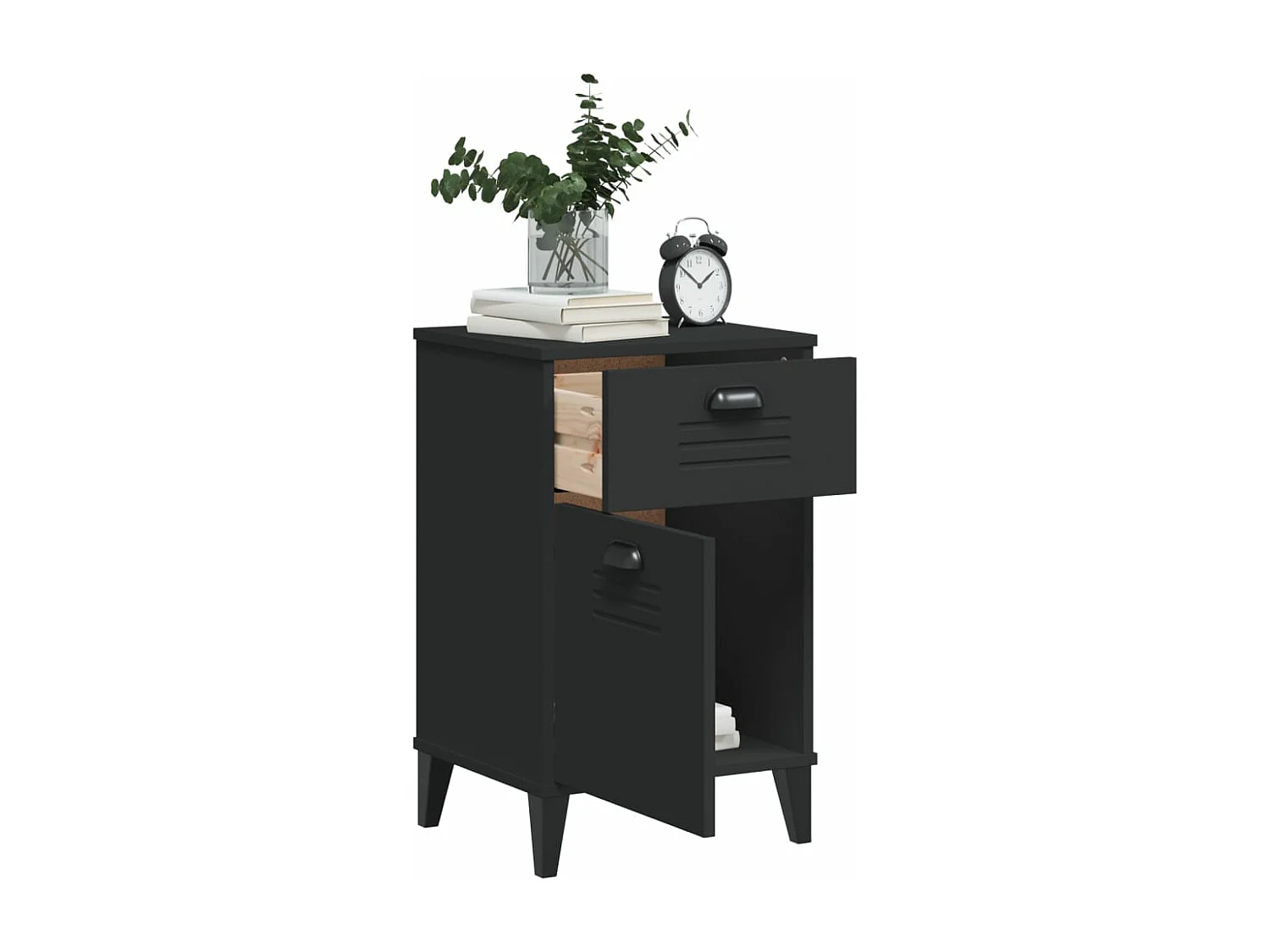 Table de chevet VIKEN noir bois de pin solide