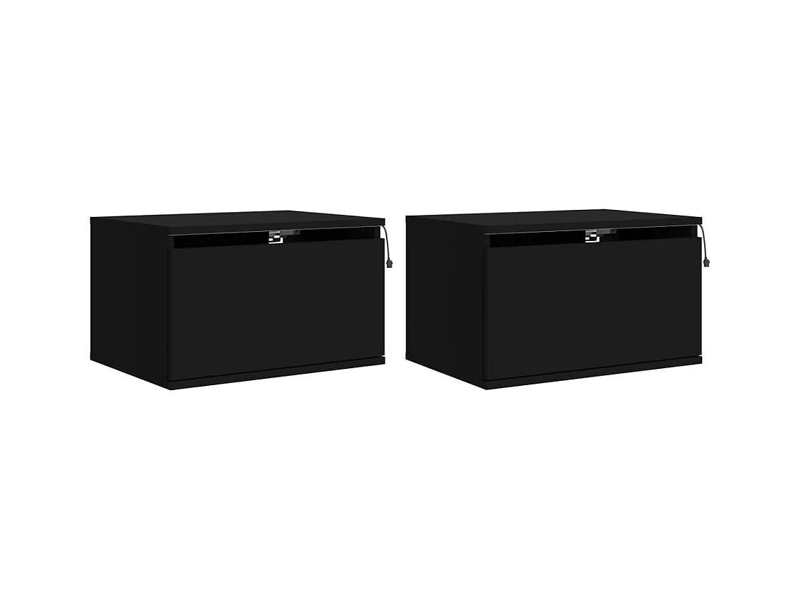 Mesas de cabeceira de parede com luzes LED 2 peças preto