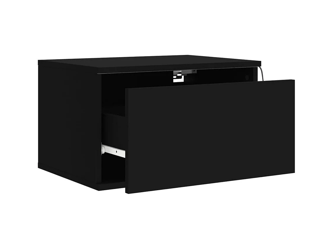 Mesas de cabeceira de parede com luzes LED 2 peças preto