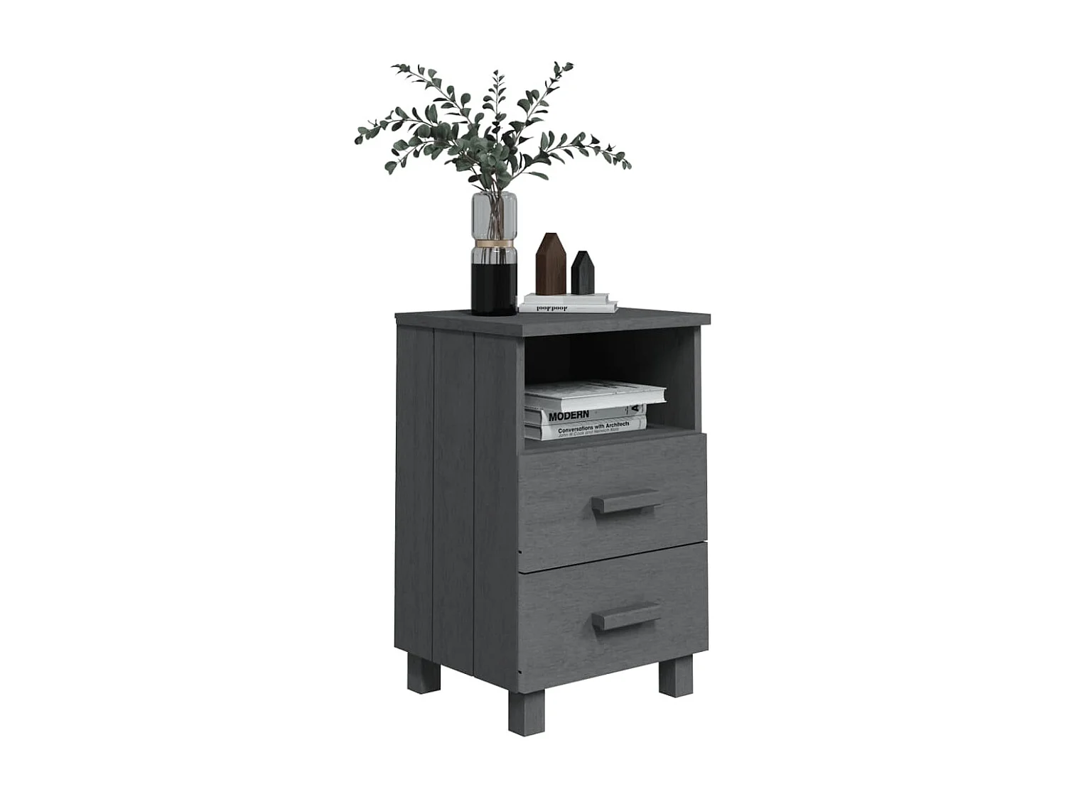 Mesita de noche HAMAR madera maciza pino gris oscuro 40x35x62cm