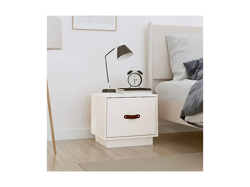 Table de chevet Blanc 40x34x35 cm Bois de pin solide