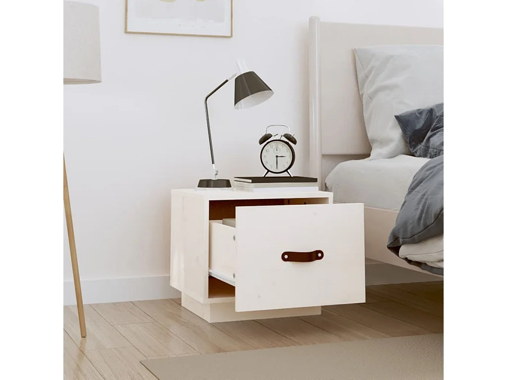 Mesa de cabeceira 40x34x45 cm madeira de pinho maciça branco