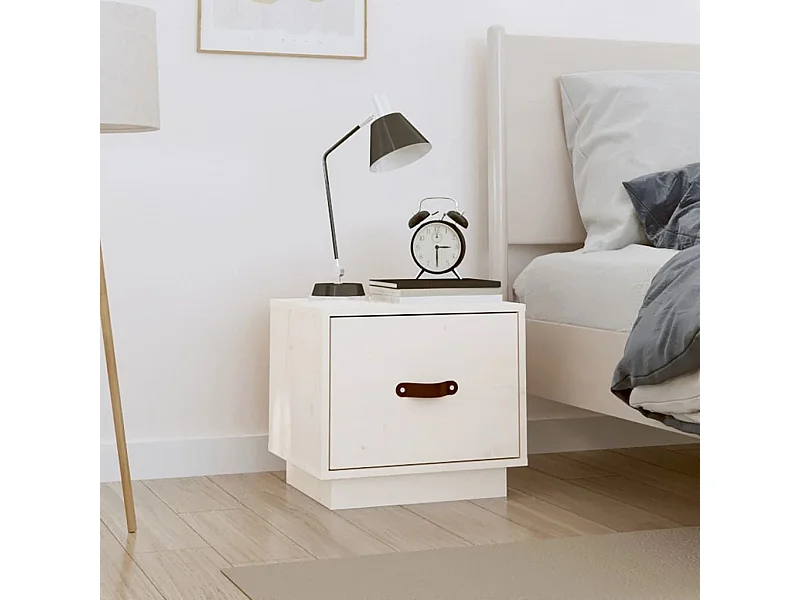 Mesita de noche madera maciza de pino blanco 40x34x35 cm
