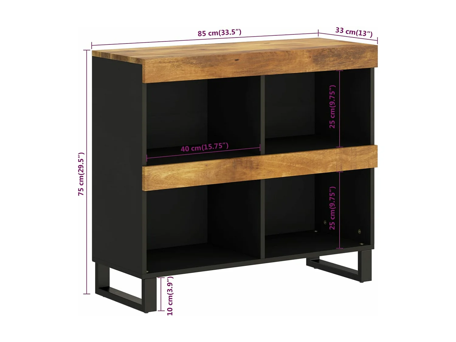 Armario auxiliar de madera maciza de mango 85x33x75 cm