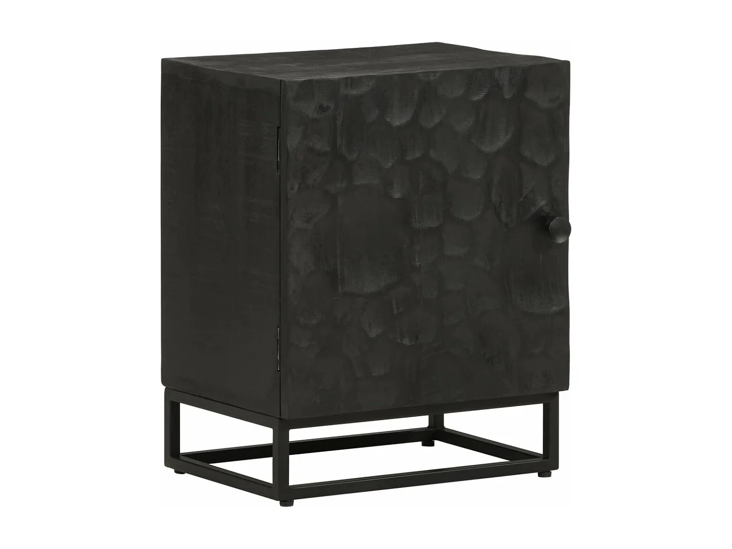 Table de chevet noir 40x30x50 cm bois massif manguier et fer