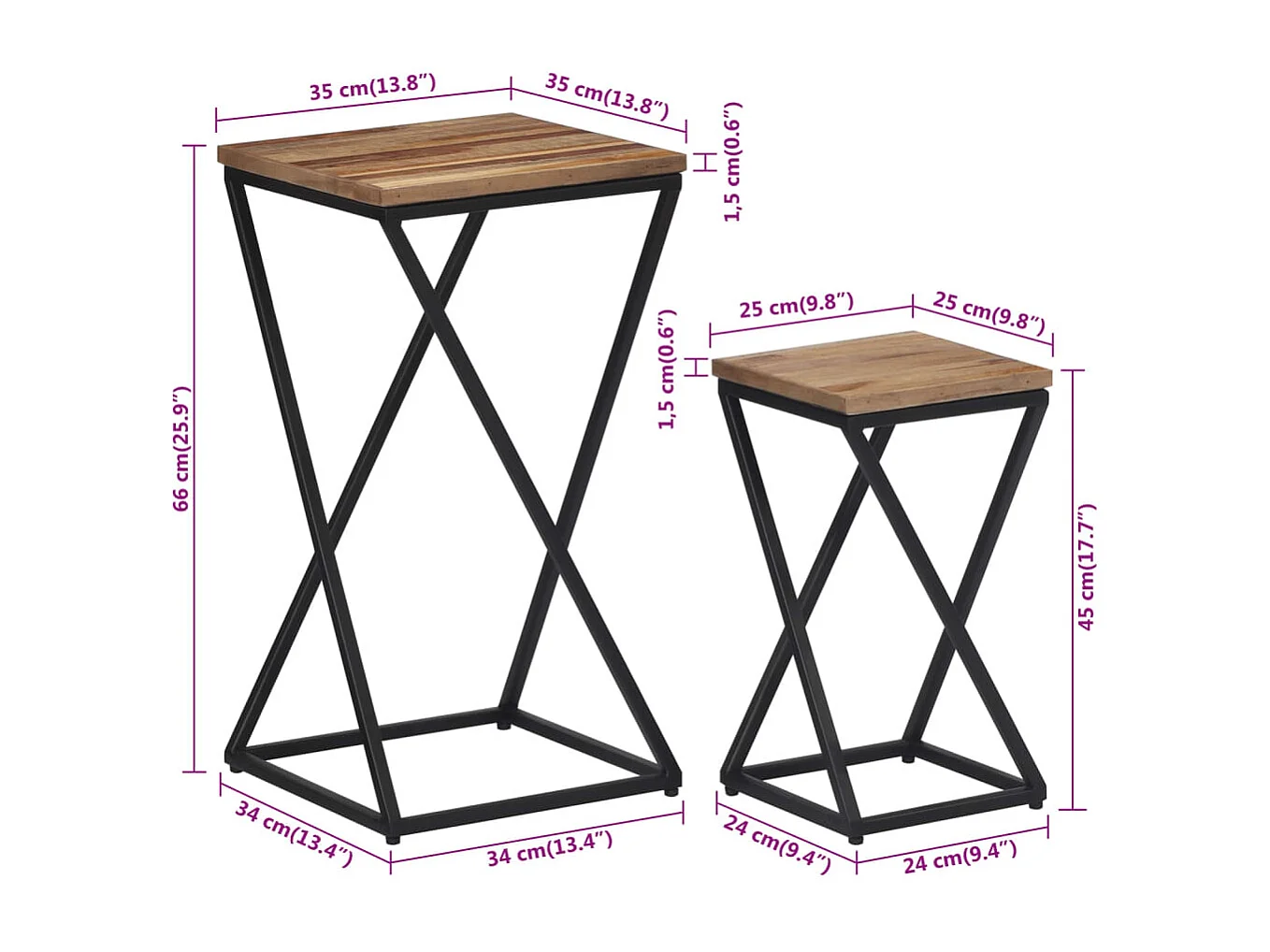 Tables d'appoint 2 pièces teck de récupération massif