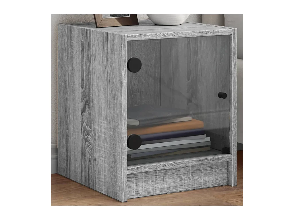 Table de chevet avec porte en verre sonoma gris 35x37x42 cm