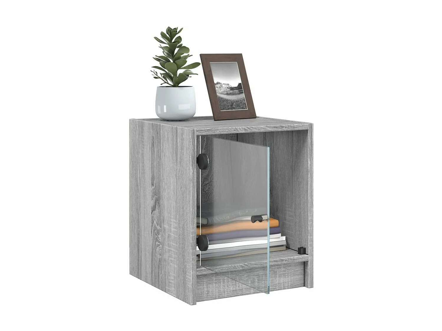 Table de chevet avec porte en verre sonoma gris 35x37x42 cm