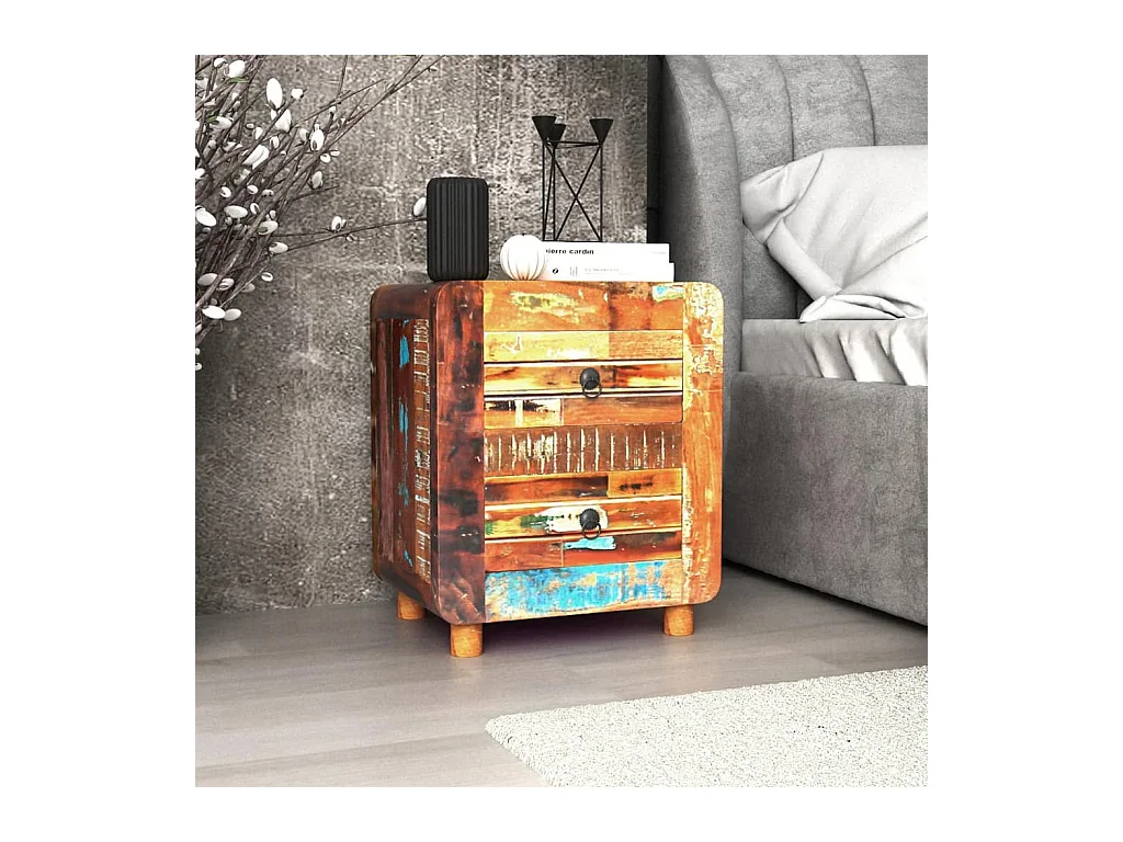 Mesita de noche de madera maciza reciclada 43x33x51 cm