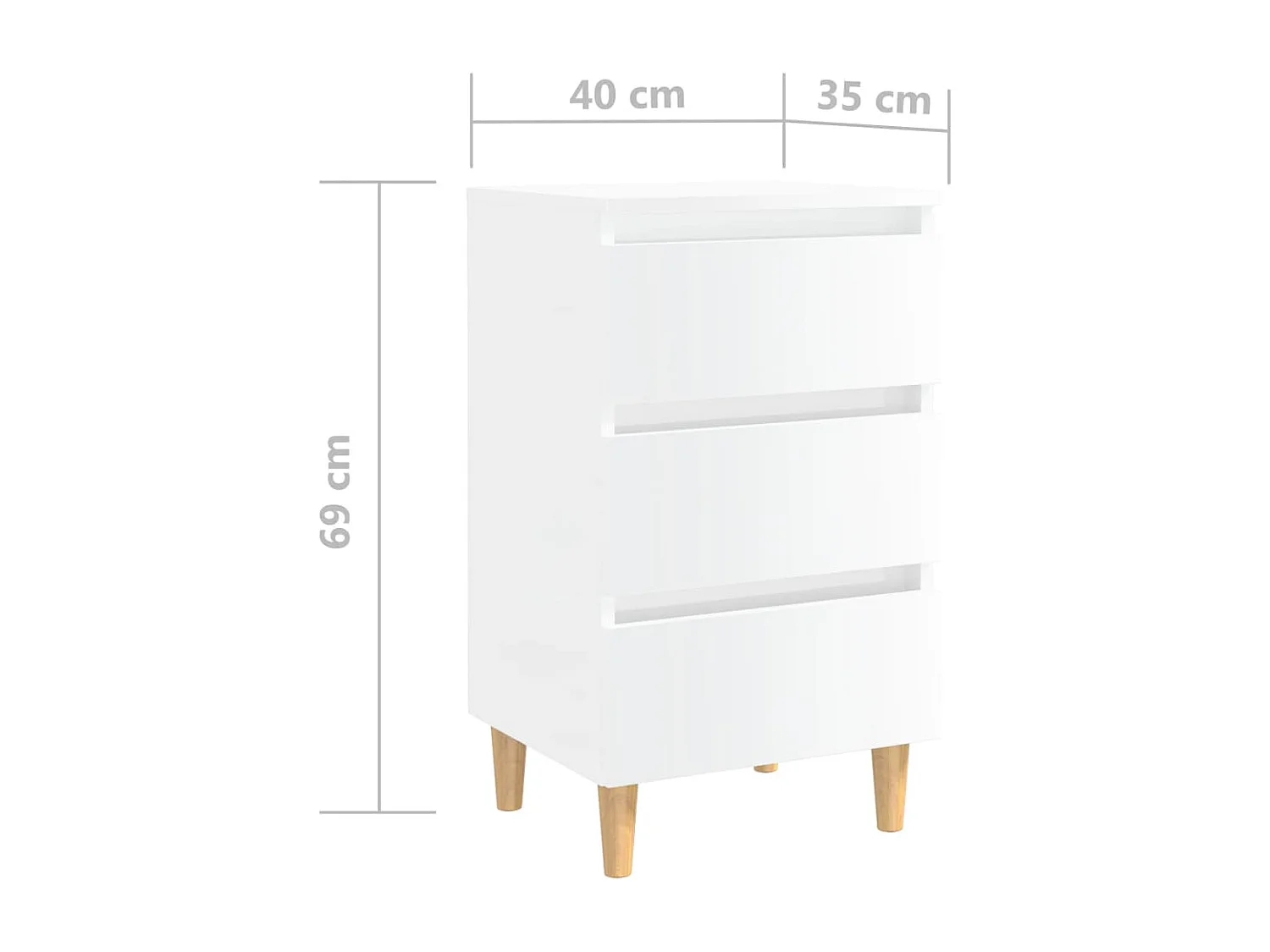 Table de chevet avec pieds en bois Blanc brillant 40x35x69 cm