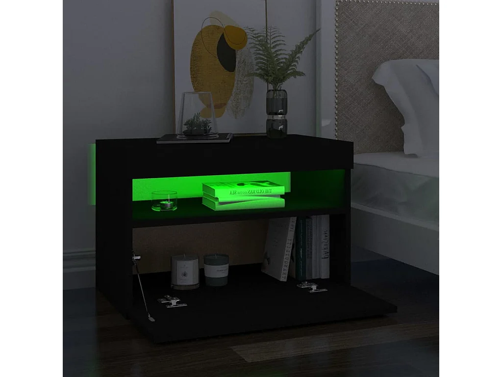 Table de chevet avec lumières LED noir 60x35x40 cm