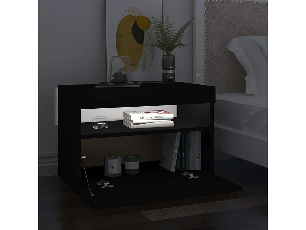 Table de chevet avec lumières LED noir 60x35x40 cm