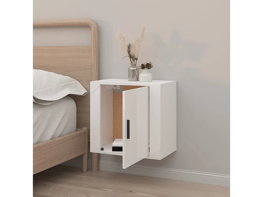 Table de chevet murale Blanc brillant 50x30x47 cm