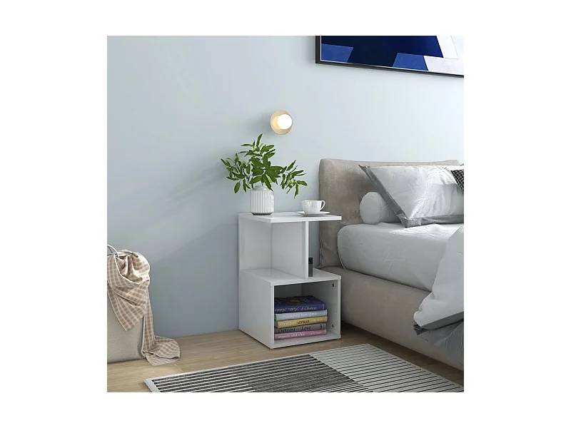 Mesa de cabeceira 35x35x55 cm contraplacado branco brilhante