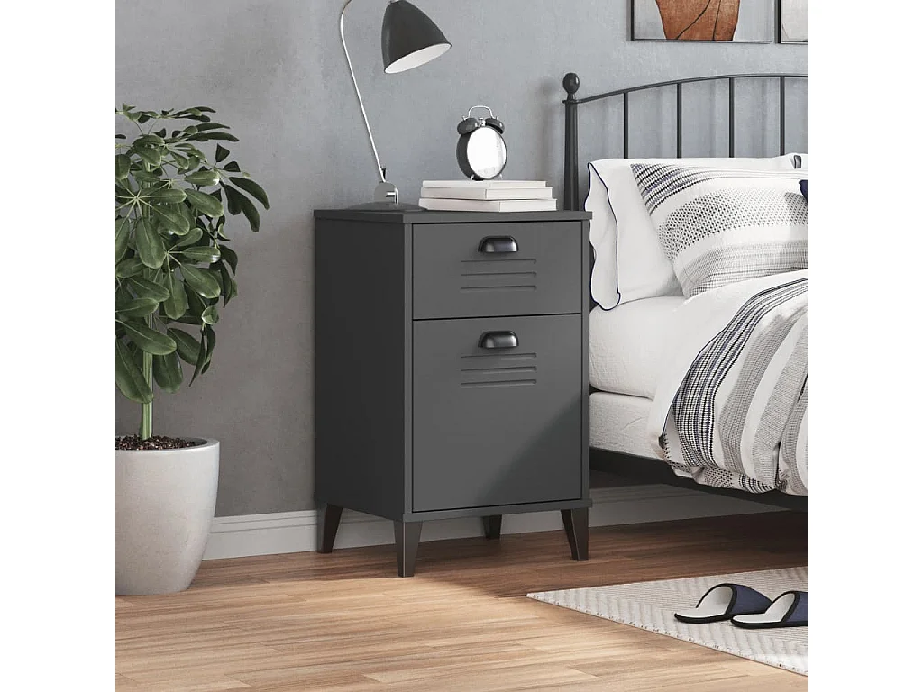 Table de chevet VIKEN gris anthracite bois de pin solide