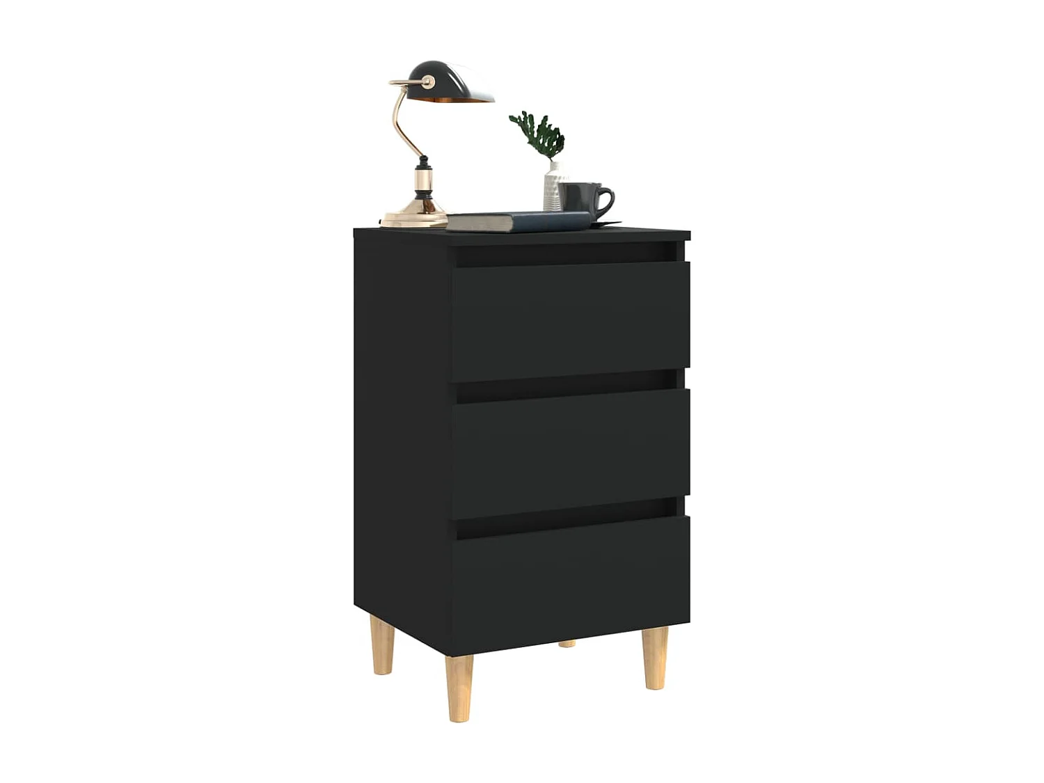 Mesita de noche con patas de madera maciza negra 40x35x69 cm