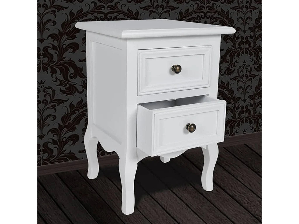 Table de chevet 2 pièces avec 2 tiroirs MDF Blanc
