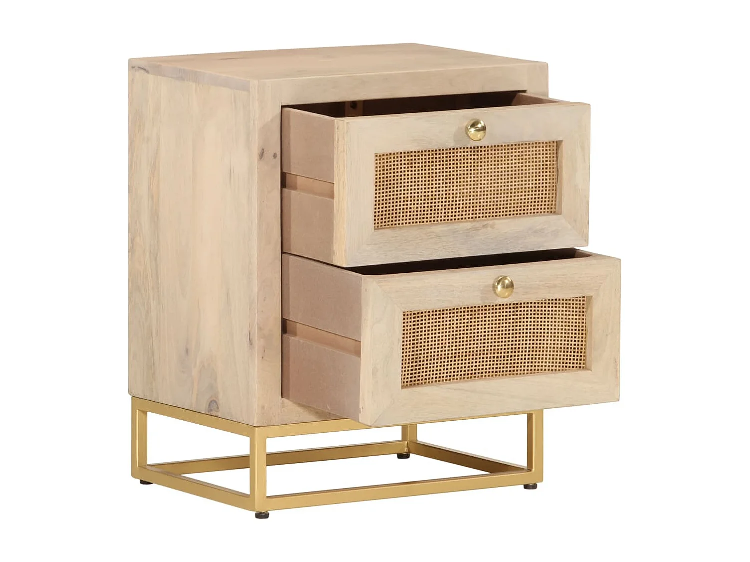 Mesita de noche madera maciza de mango y hierro 40x30x50 cm