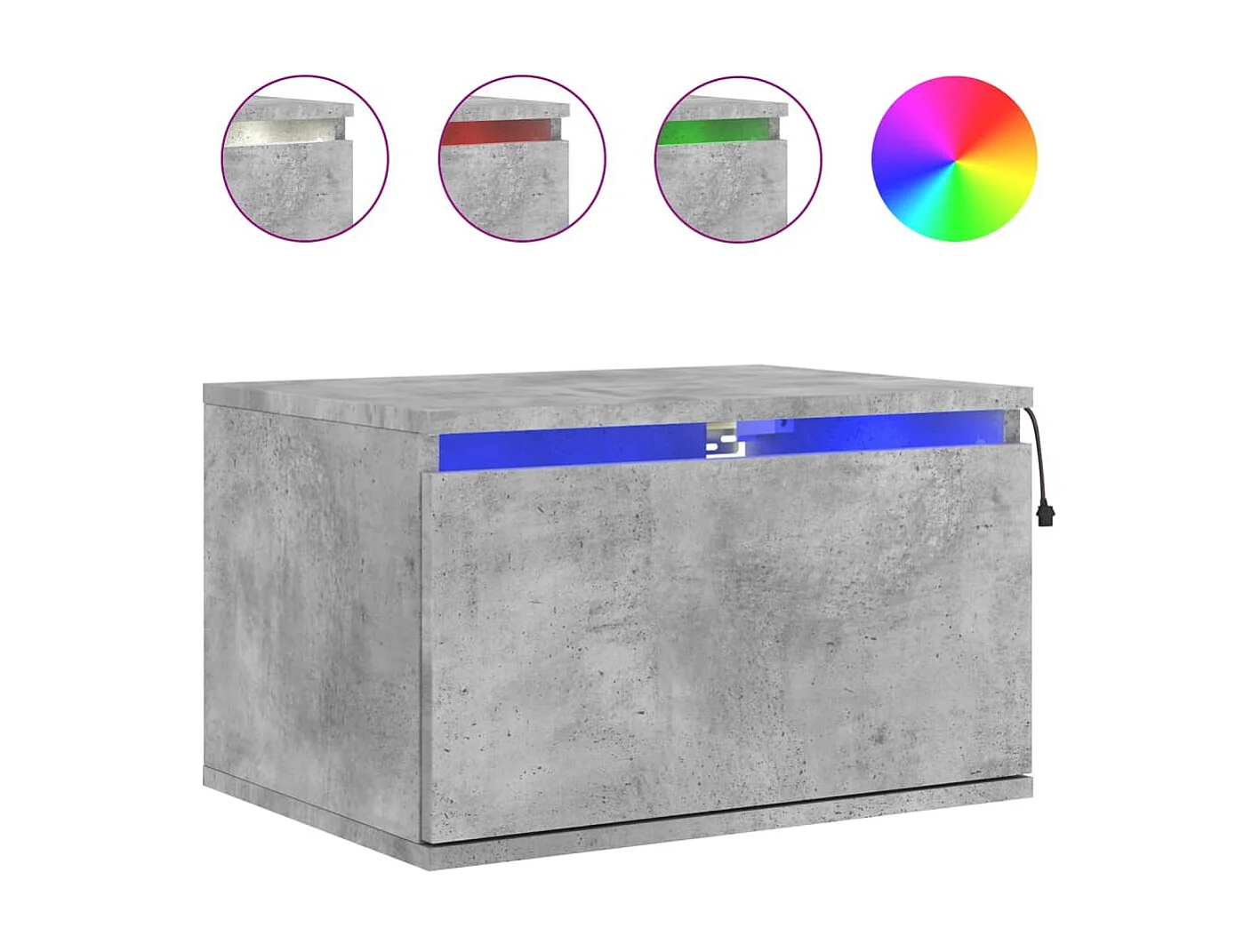 Tables de chevet murales avec lumières LED 2 pièces gris béton