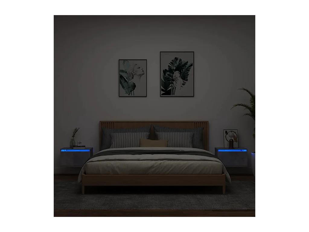Mesitas de noche de pared con luces LED 2 unidades gris hormigón