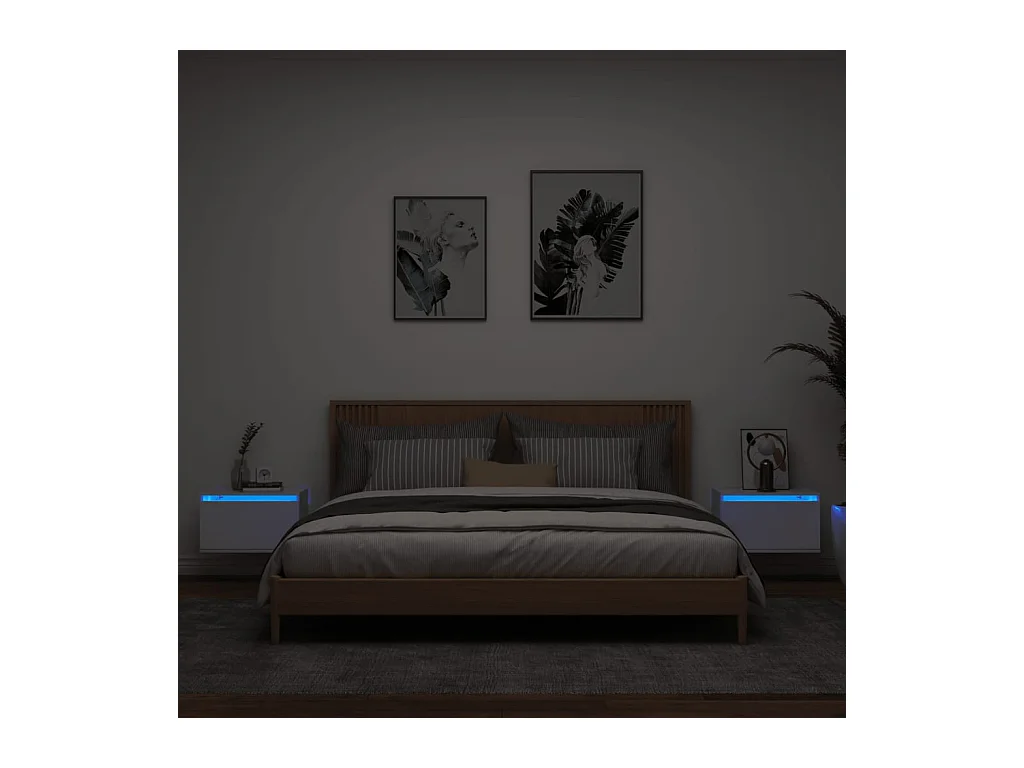 Mesitas de noche de pared con luces LED 2 unidades blanco