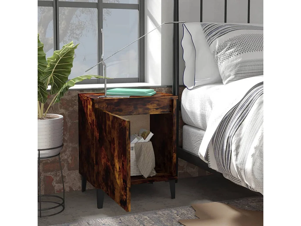 Table de chevet avec pieds en métal Chêne fumé 40x30x50 cm