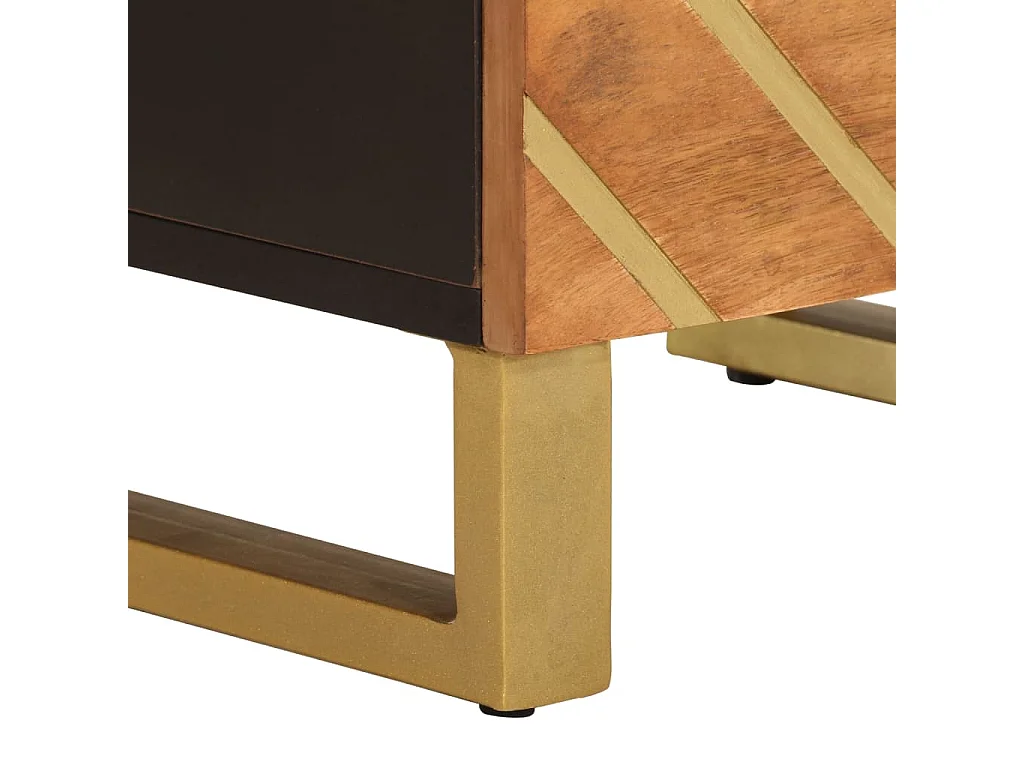 Table de chevet marron et noir bois de manguier solide