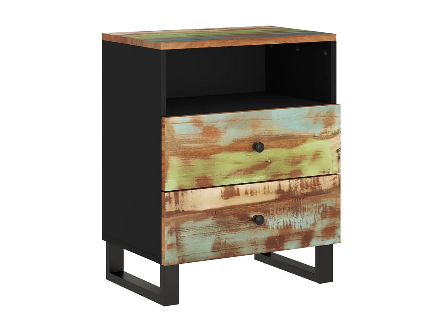 Mesita de noche madera reciclada y contrachapada 50x33x62 cm