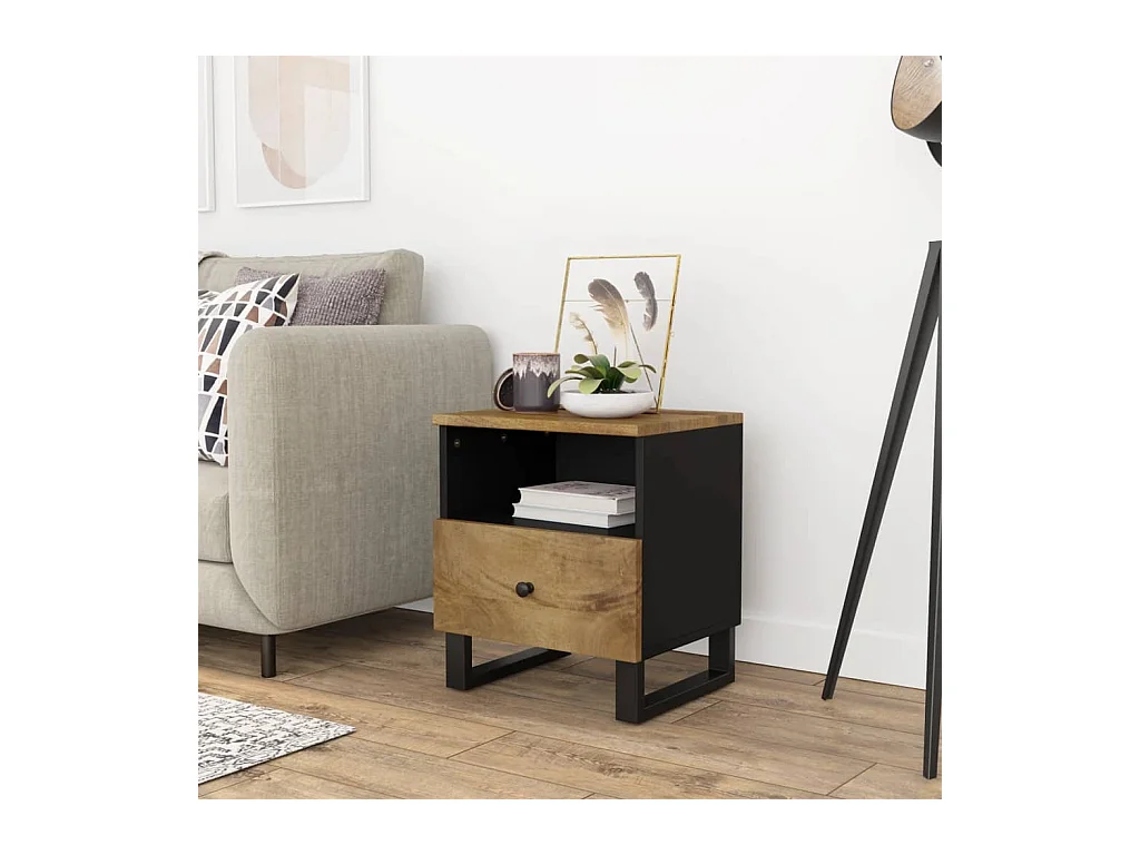 Mesita de noche madera maciza mango y madera contrachapada