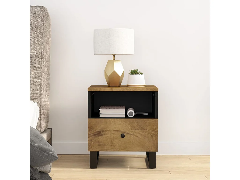 Table de chevet Bois de manguier solide et bois d'ingénierie