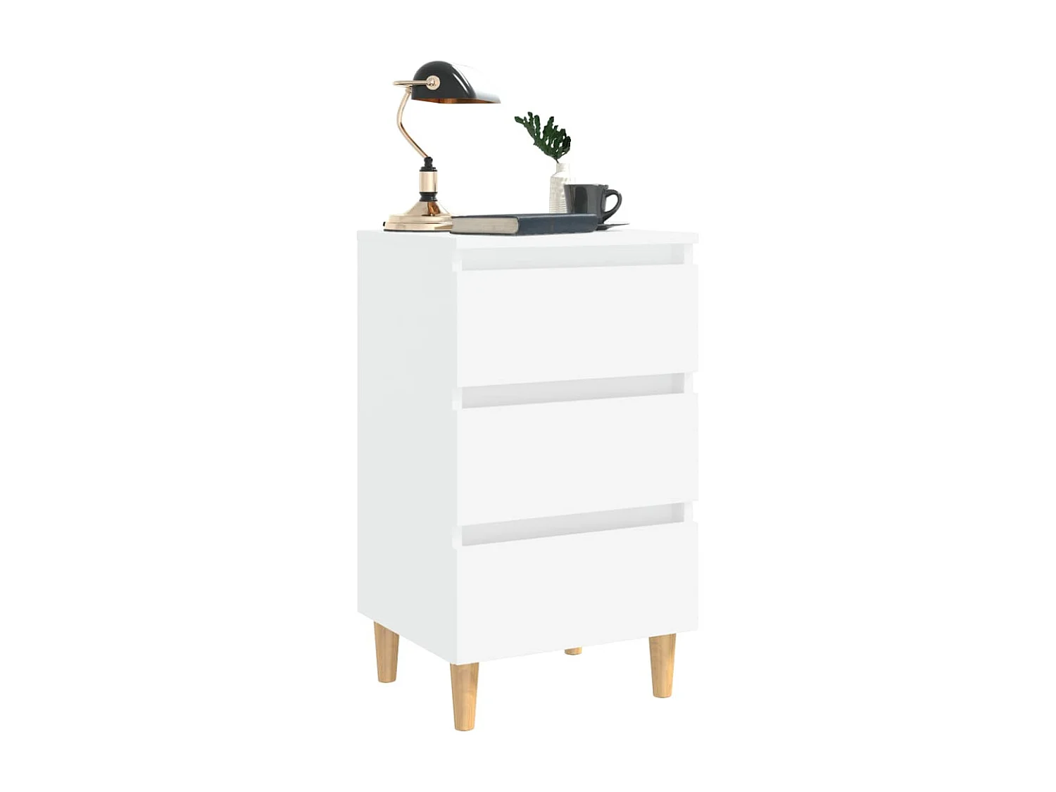 Table de chevet avec pieds en bois solide Blanc 40x35x69 cm